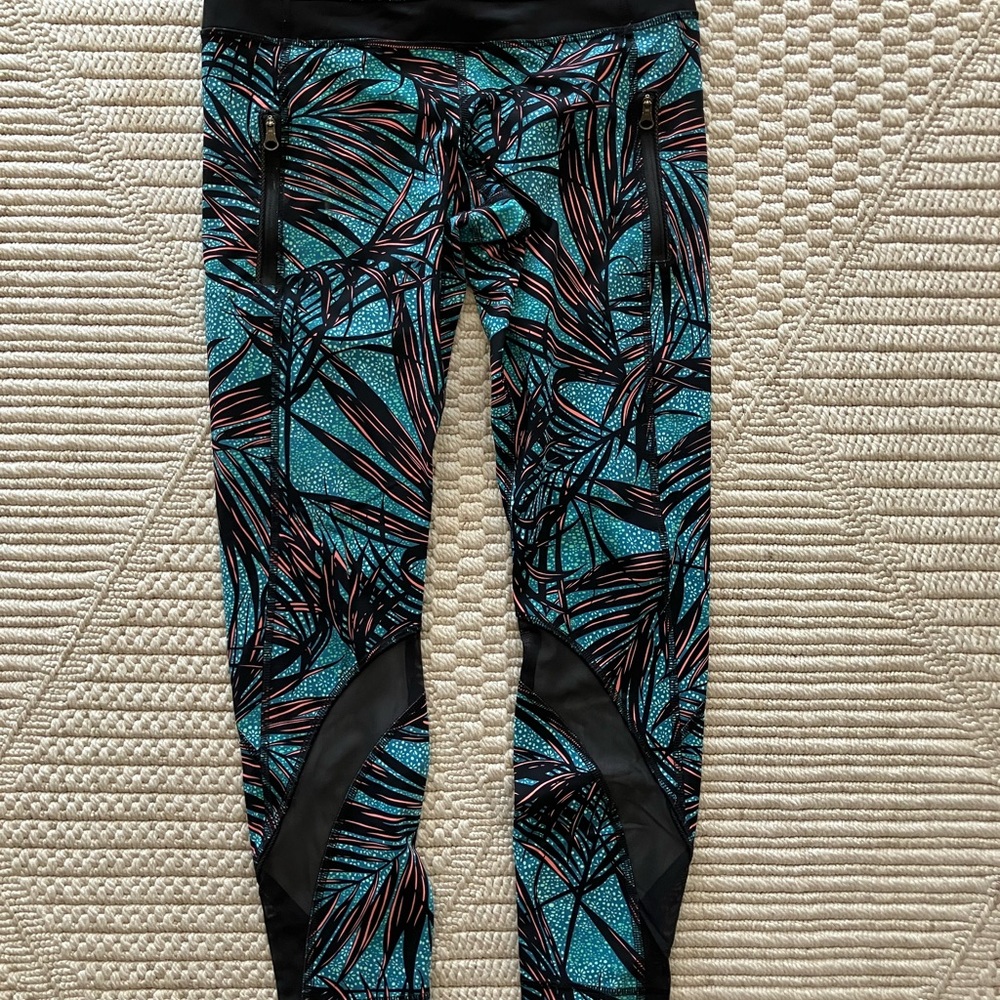 lululemon athletica pink and blue Leaf Print Leggings